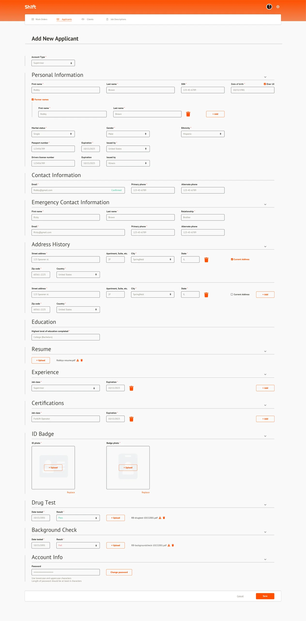 Sh1ft manager dashboard — applicant intake