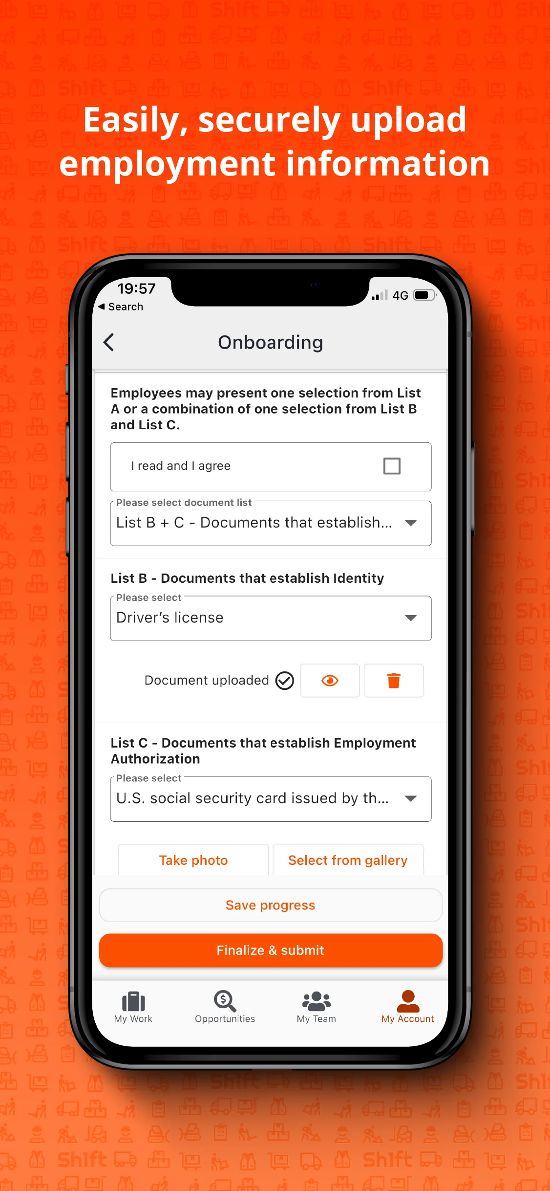 Sh1ft worker app — upload documents