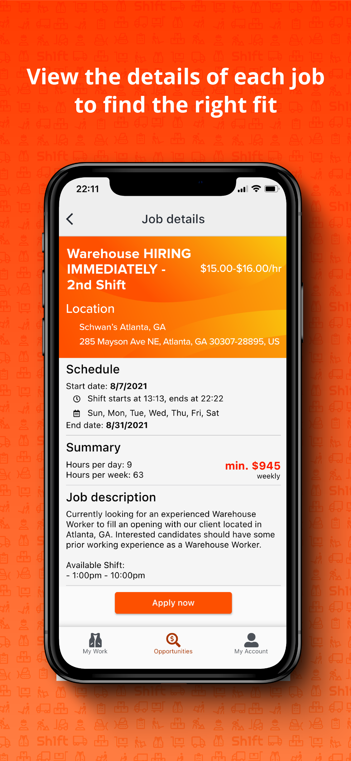 Sh1ft worker app — job detail